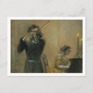 Clara Schumann (1819-96) och en violinist, 1854 Vykort