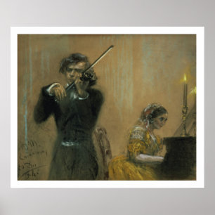 Clara Schumann (1819-96) och Violinist, 1854 (pa) Poster