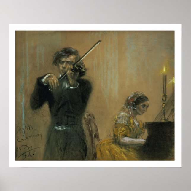 Clara Schumann (1819-96) och Violinist, 1854 (pa) Poster (Framsidan)