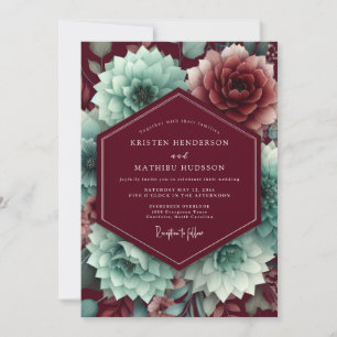 Claret Aquamarine Bloom Bröllop Inbjudningar