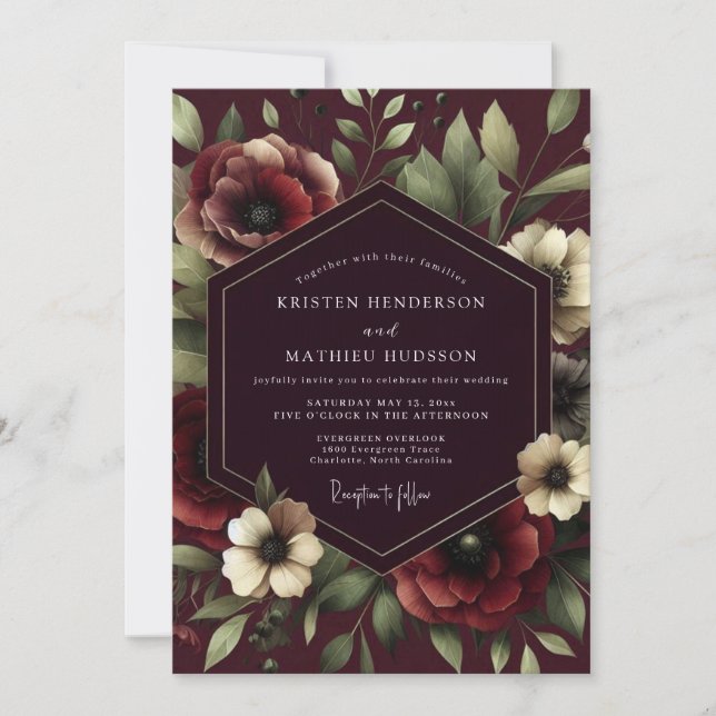 Claret Renaissance Bloom Wedding Inbjudningar (Framsida)