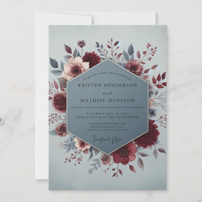 Claret Slate Painterly Bloom Wedding Inbjudningar (Framsida)