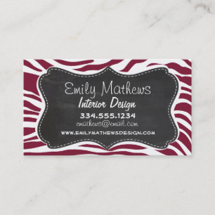 Claret Zebra ränder Animal Print; Chalkboard-utsee Visitkort