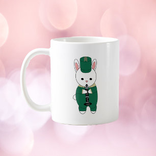Clarinet Bunny Rabbit Marching Band Grönt Guld Kaffemugg