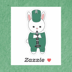 Clarinet Bunny Rabbit Marching Band Grönt White Klistermärken