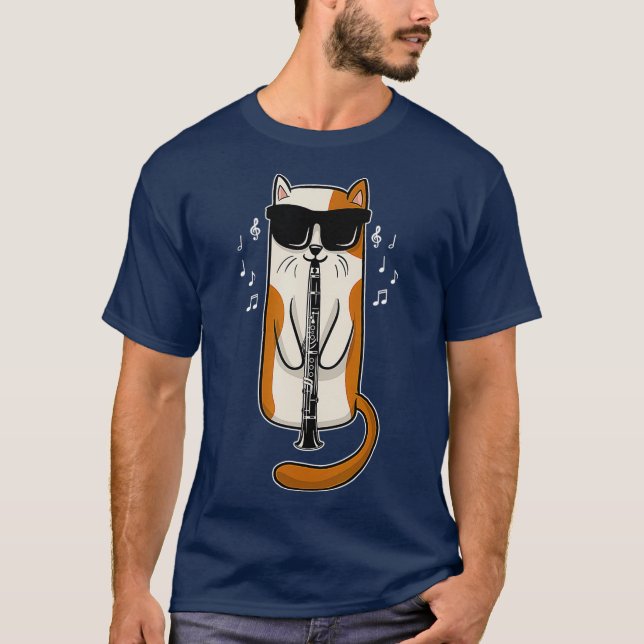 Clarinet Cat Musician Kattunge Musical Instrument T Shirt (Framsida)