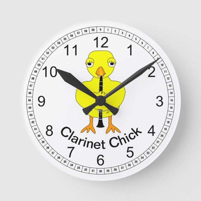 Clarinet Chick Rund Klocka (Framsida)
