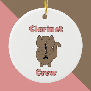 Clarinet Crew Cat Cute Brown Rosa Julgransprydnad Keramik