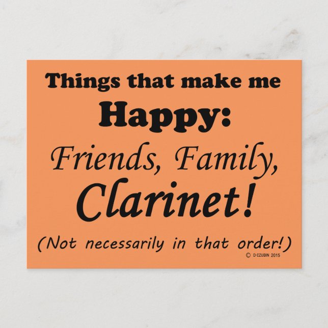 Clarinet gör mig Lycklig Vykort (Framsida)