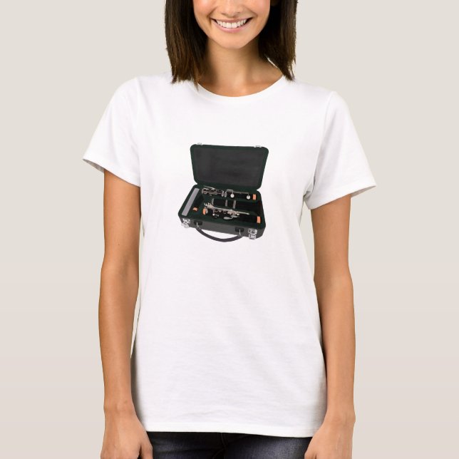 Clarinet isär inuti en resväska t shirt (Framsida)