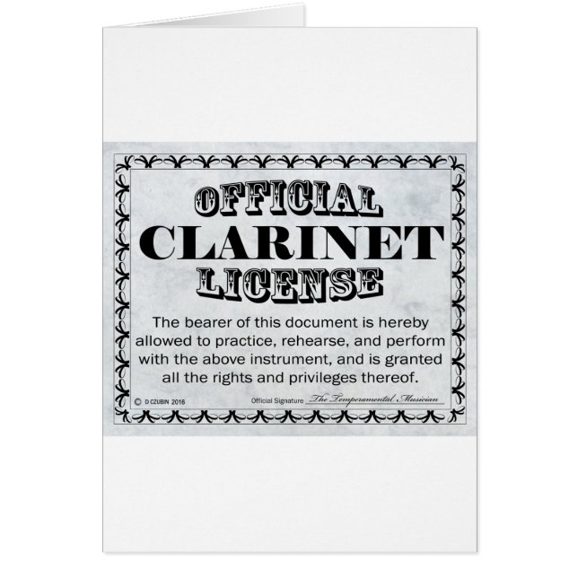Clarinet Licence Hälsningskort (Framsidan)