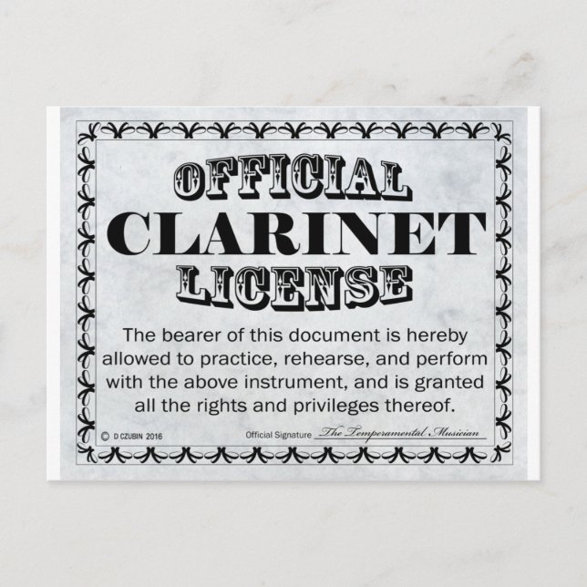 Clarinet Licence Vykort (Framsida)