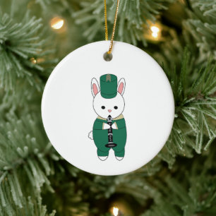 Clarinet Marching Band Rabbit Grönt Personalize Julgransprydnad Keramik