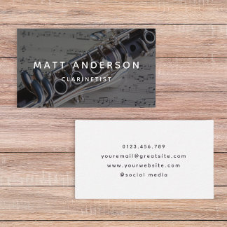 Clarinet Music Lakan Black and White Modern Visitkort