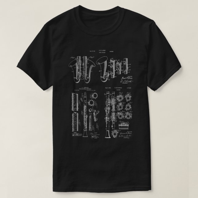 Clarinet Musical Instrument Patent Prints Classic T Shirt (Design framsida)