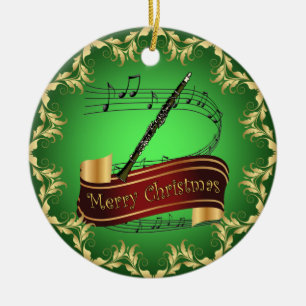 Clarinet ~ Musical Rulla ~ God jul ~ Julgransprydnad Keramik