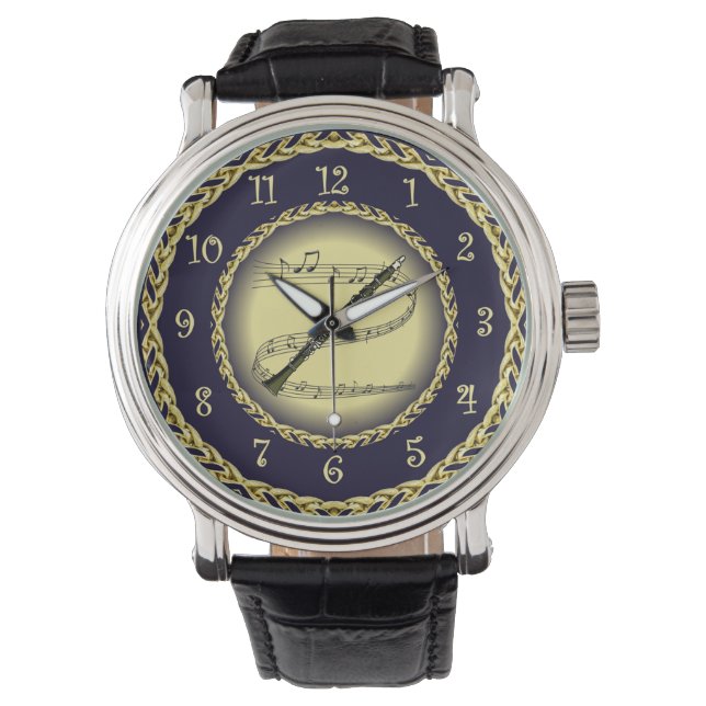 Clarinet ~ Musical Rulla ~ Guld/Navy Blue ~ Armbandsur (Framsida)