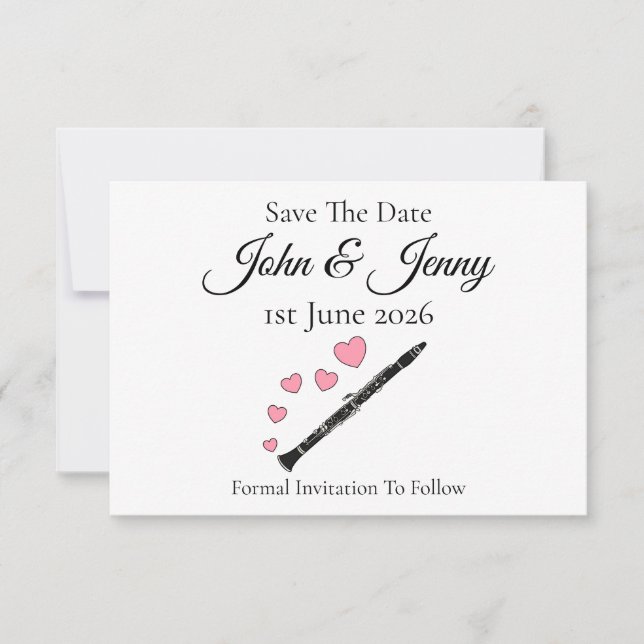 Clarinet Musician Bröllop spara datum (Framsida)