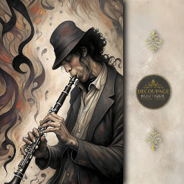 Clarinet Musician With Abstract Swirls Decoupage