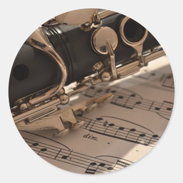 Clarinet musikinstrument med notation runt klistermärke (Framsida)