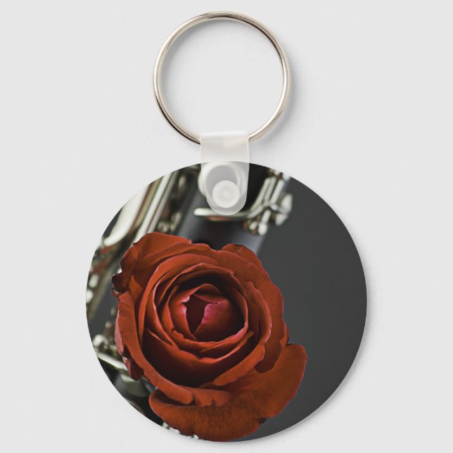 Clarinet och Röd ros Keychain Nyckelring (Framsida)