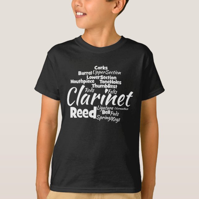 Clarinet Ord Cloud White Text Tröja (Framsida)