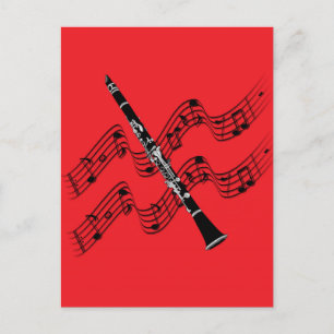 Clarinet på röd bakgrund vykort