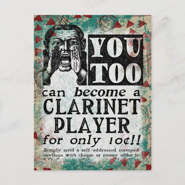 Clarinet Player Postcard - Funny Vintage Retro Vykort (Framsida)