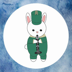 Clarinet Rabbit Marching Band Grönt Guld Runt Klistermärke
