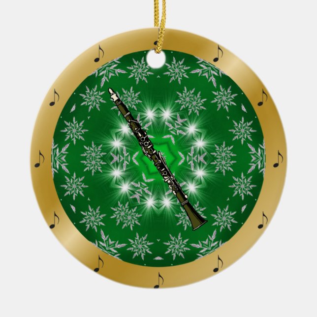 Clarinet ~ Silver ~ Grönt ~ Guld ~ jul ~ ~ jul ~ Julgransprydnad Keramik (Framsidan)