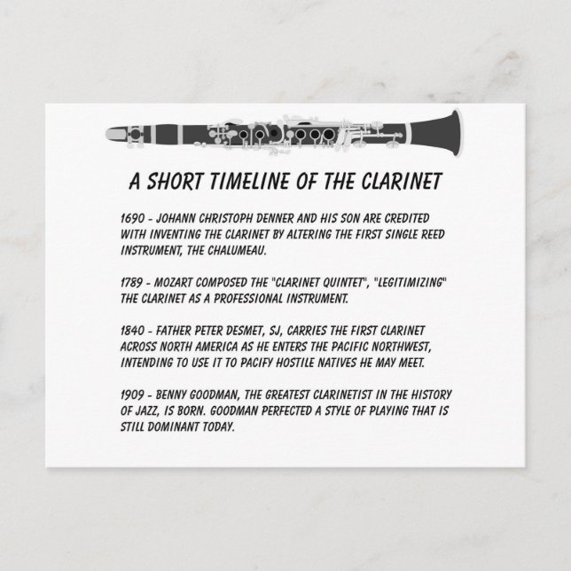 Clarinet Tidslinje Vykort (Framsida)