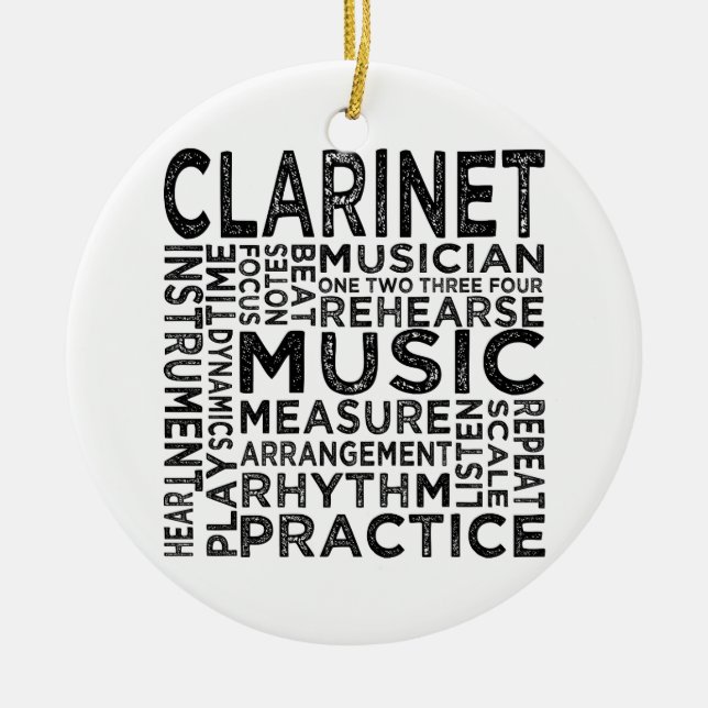 Clarinet Typography Julgransprydnad Keramik (Framsidan)