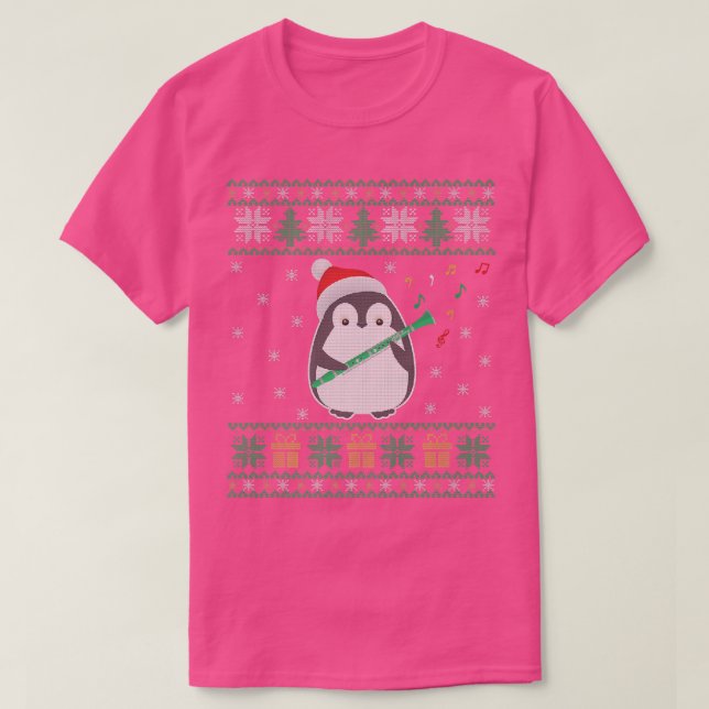 Clarinet Ugly jul Sweater Penguin Julafton Famil T Shirt (Design framsida)