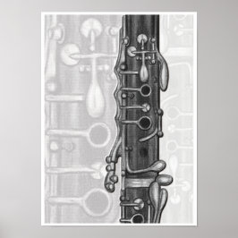 Clarinet Upper Joint in Charcol Music Art Print Poster