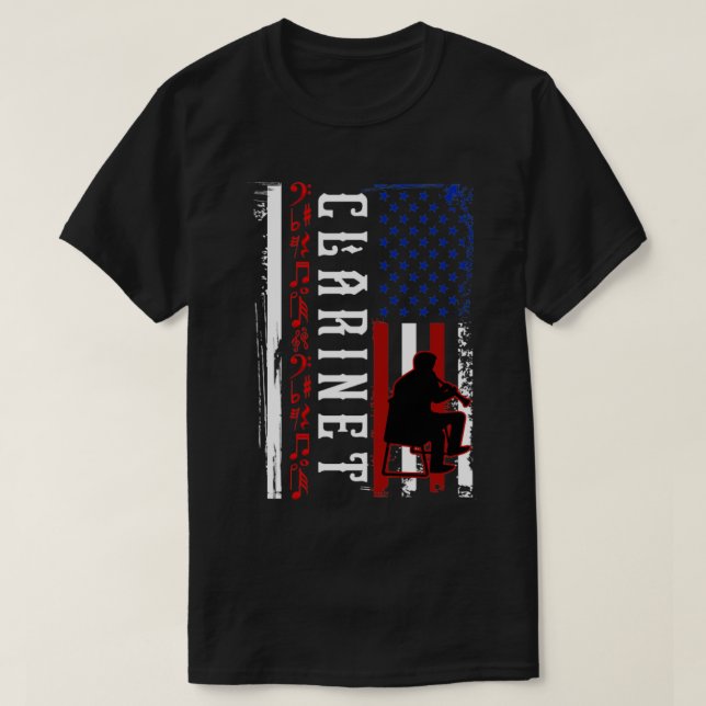 Clarinet US Flagga Clarinetist T Shirt (Design framsida)