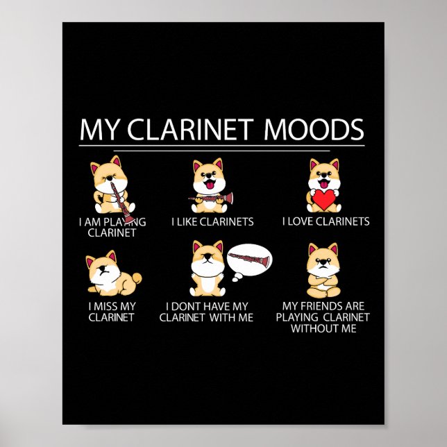 Clarinetist Shiba Inu Hund Musician Gift Clarinet Poster (Framsidan)