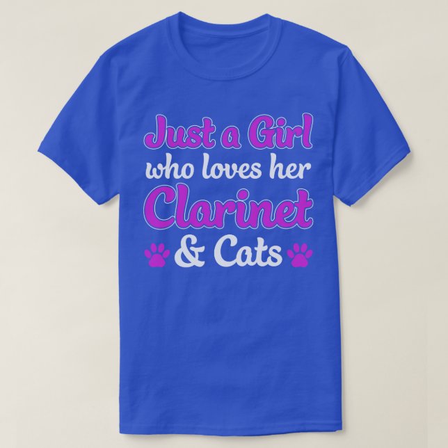 Clarinetist Women Girl, Kärlek Clarinet och Cats T Shirt (Design framsida)
