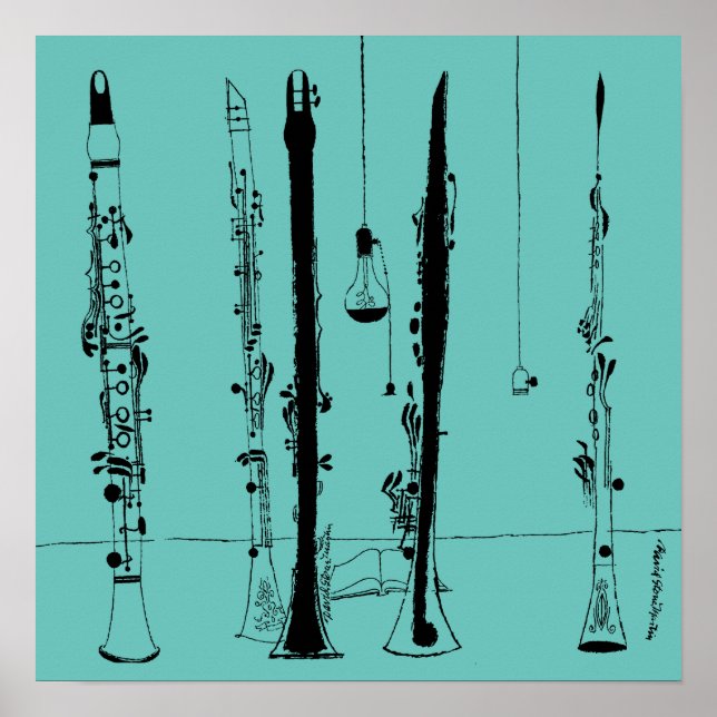 Clarinets Jazz Vintage Illustration Poster (Framsidan)