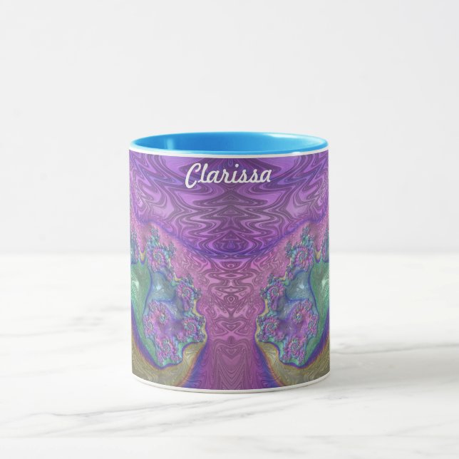 ~ CLARISSA ~ GLOSSY 3D Glossy Grönt Lila Blue Mugg (Center)