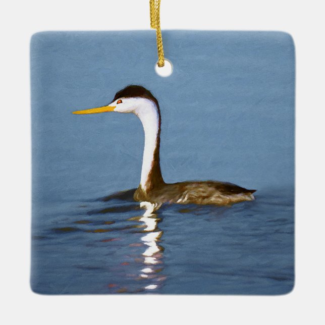 Clark Grebe Painting - Original Bird Art Julgransprydnad Keramik (Framsida)