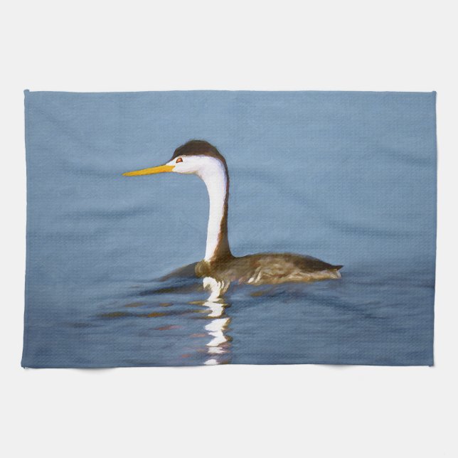 Clark Grebe Painting - Original Bird Art Kökshandduk (Horisontell)