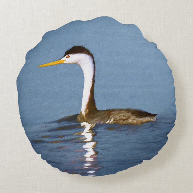 Clark Grebe Painting - Original Bird Art Rund Kudde (Baksidan)
