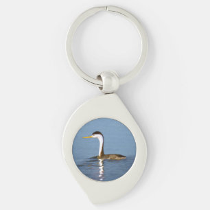Clark Grebe Painting - Original Bird Art Swirl Silverfärgad Nyckelring