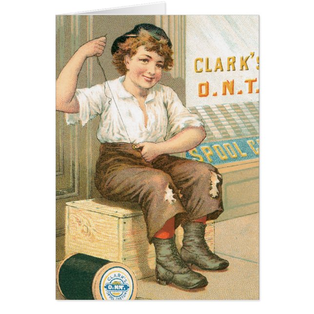 Clarks Boy Sewing Byxor Hälsningskort (Framsidan)