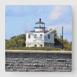Clark's Point Lighthouse, Mass. Fyrkantig Vägglamp Klocka