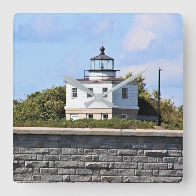 Clark's Point Lighthouse, Mass. Fyrkantig Vägglamp Klocka (Framsida)