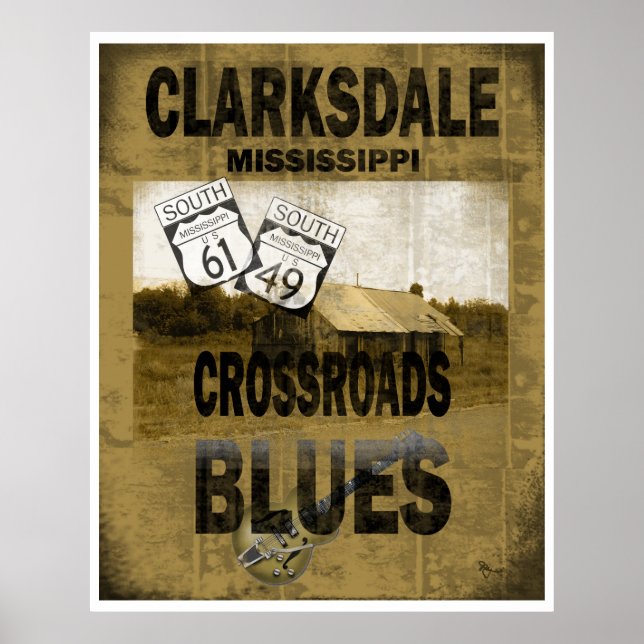 Clarksdale Mississippi Crossways Blues Guitar Poster (Framsidan)