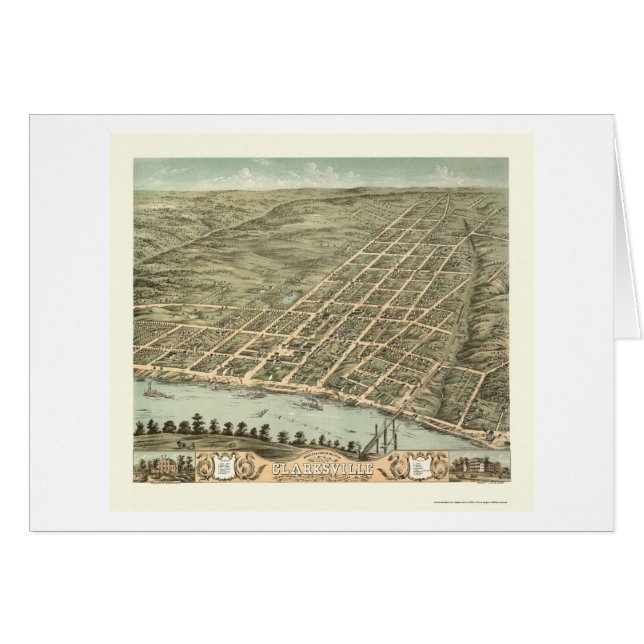 Clarksville panorama- karta för TN - 1870 Hälsningskort (Framsidan Horizontal)