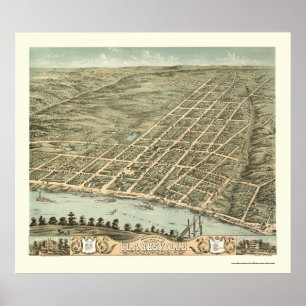 Clarksville panorama- karta för TN - 1870 Poster