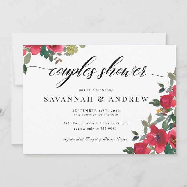 Clasic Floral Elegant Script Couples Bridal Shower Inbjudningar (Framsida)